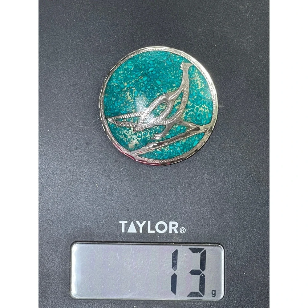 Vtg Guad Mex 925 Sterling Silver Turquoise Mosaic Bird Brooch Pin Pendant 13g
